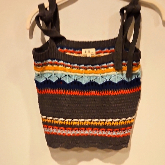 POL Womens Striped Crochet Square Neck Sleeveless Tank Top Multicolor Sz. S NWOT - Picture 1 of 5